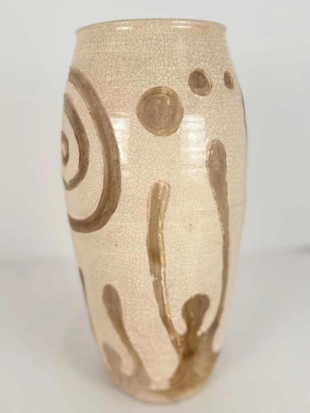 Midcentury Handmade Stoneware Crackle Glaze Vase